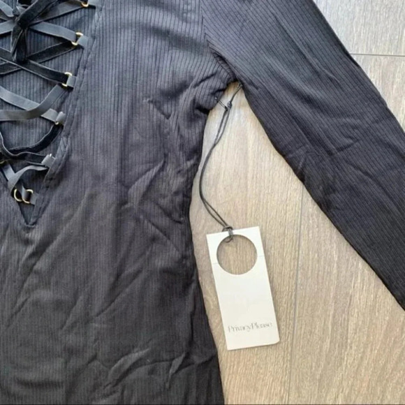 Revolve Privacy Please Glendale Mini Dress Lace Up Bodycon Black ribbed knit XS - Picture 4 of 15